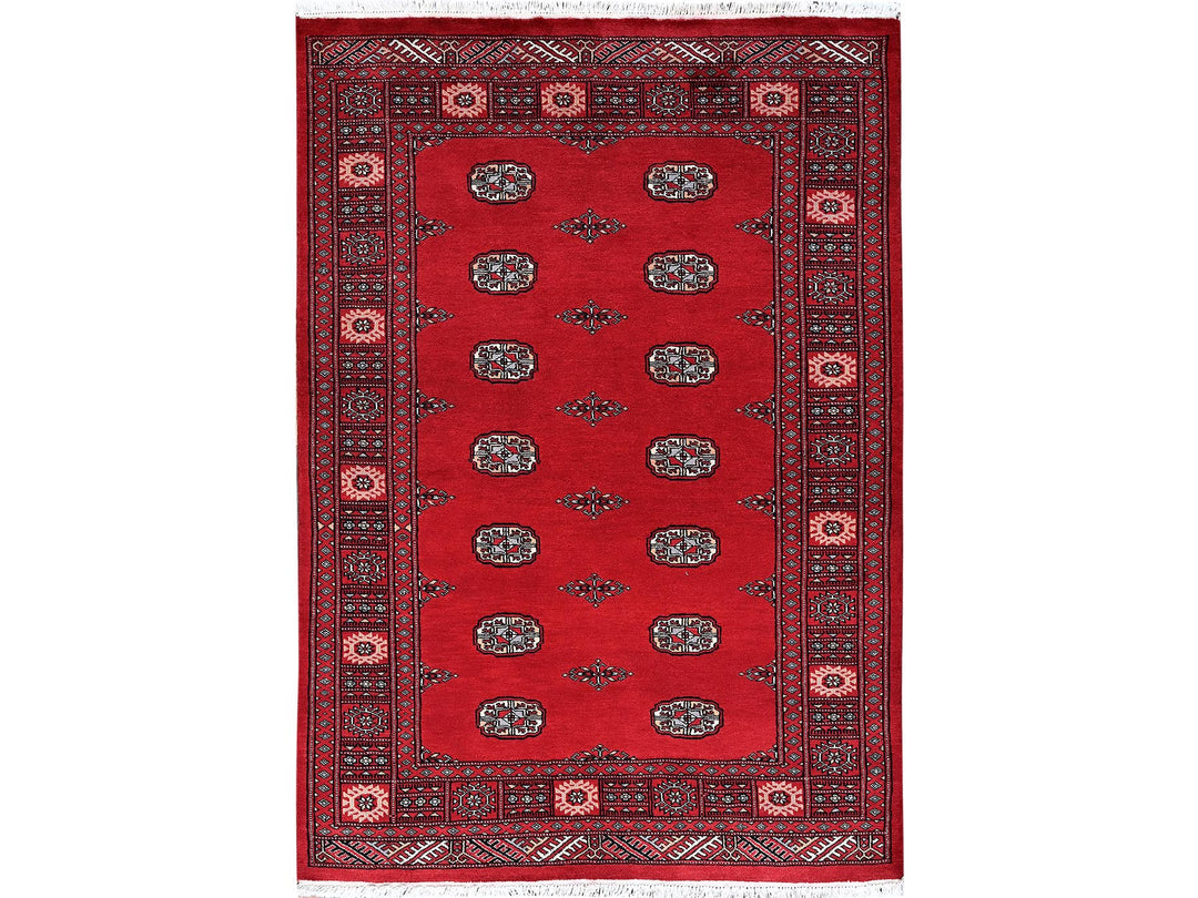 4'2" x 6'0" New Hand Knotted Red Wool Rectangle Oriental Rug - MOA1021309