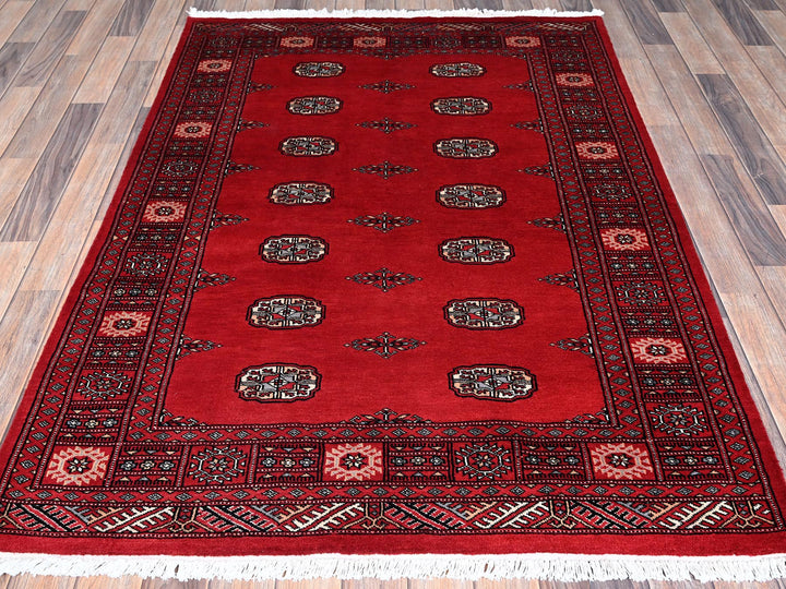 4'2" x 6'0" New Hand Knotted Red Wool Rectangle Oriental Rug - MOA1021309