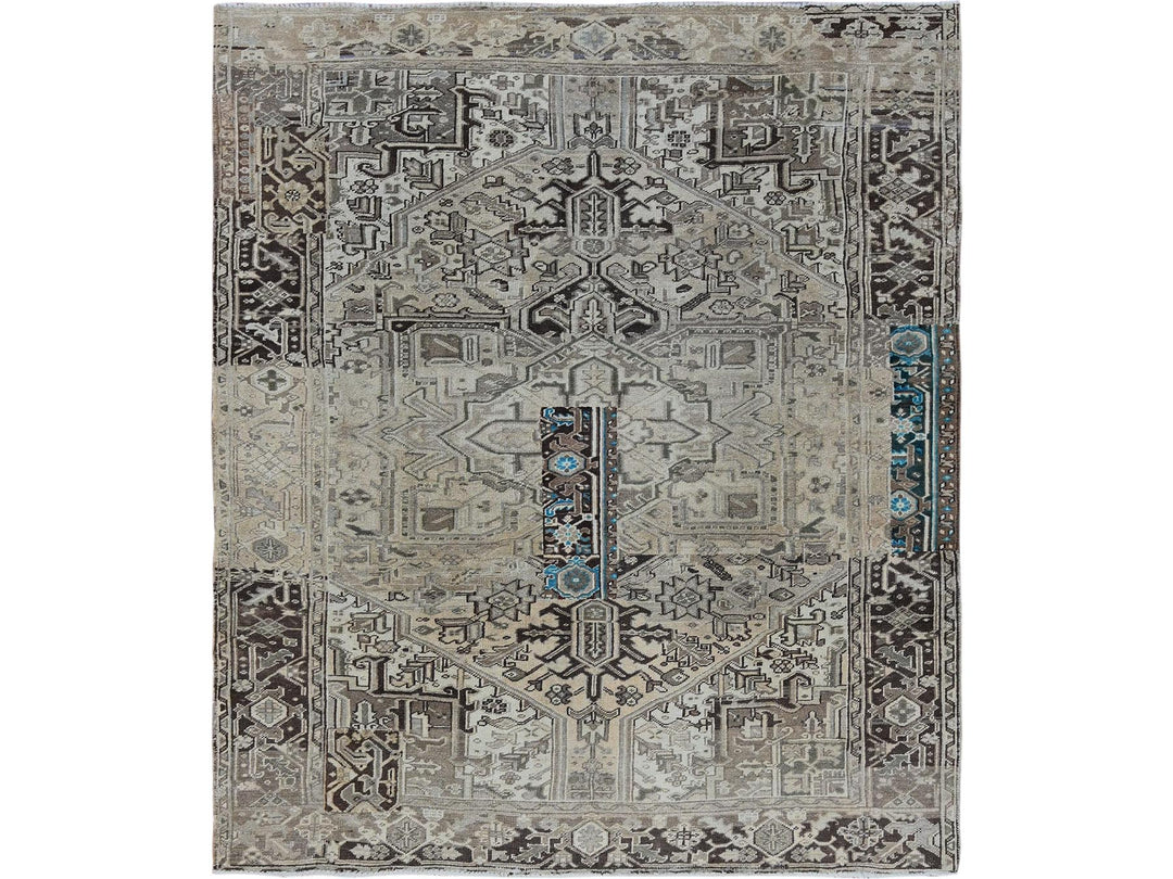 8'0" x 9'4" Vintage Hand Knotted Grey Wool Rectangle Oriental Rug - MOA1021336