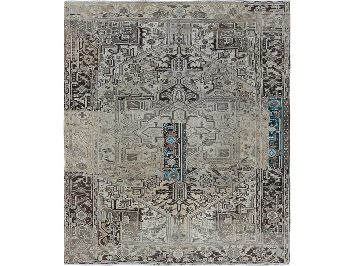 8'0" x 9'4" Vintage Hand Knotted Grey Wool Rectangle Oriental Rug - MOA1021336
