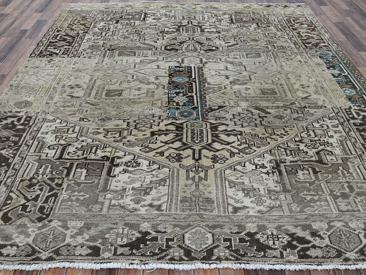 8'0" x 9'4" Vintage Hand Knotted Grey Wool Rectangle Oriental Rug - MOA1021336