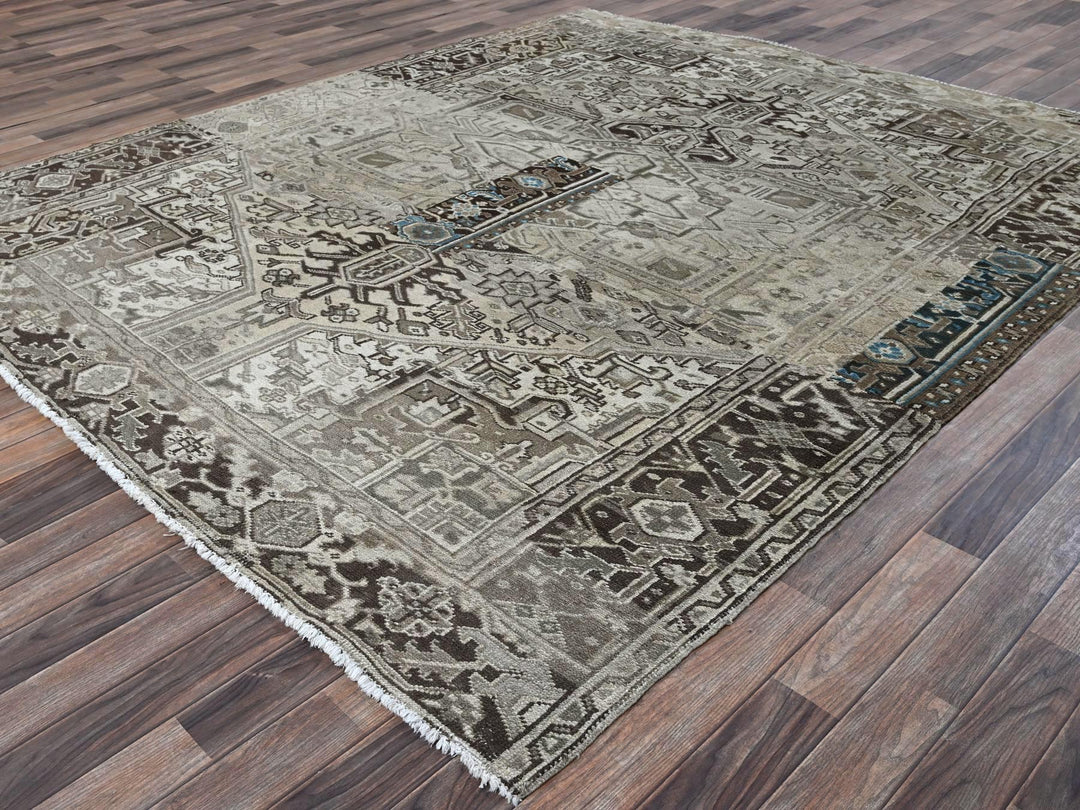 8'0" x 9'4" Vintage Hand Knotted Grey Wool Rectangle Oriental Rug - MOA1021336