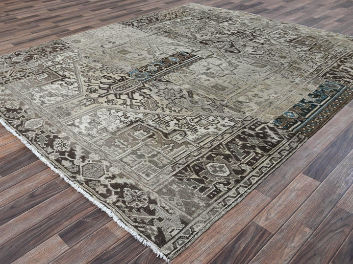 8'0" x 9'4" Vintage Hand Knotted Grey Wool Rectangle Oriental Rug - MOA1021336