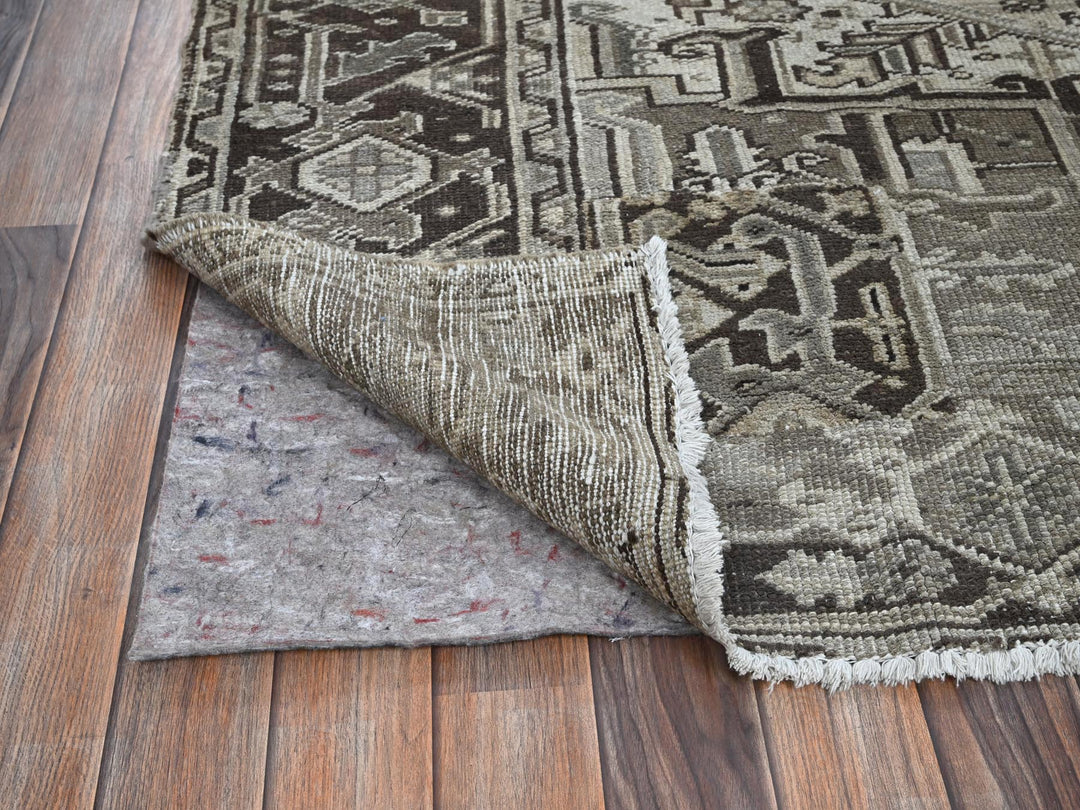 8'0" x 9'4" Vintage Hand Knotted Grey Wool Rectangle Oriental Rug - MOA1021336
