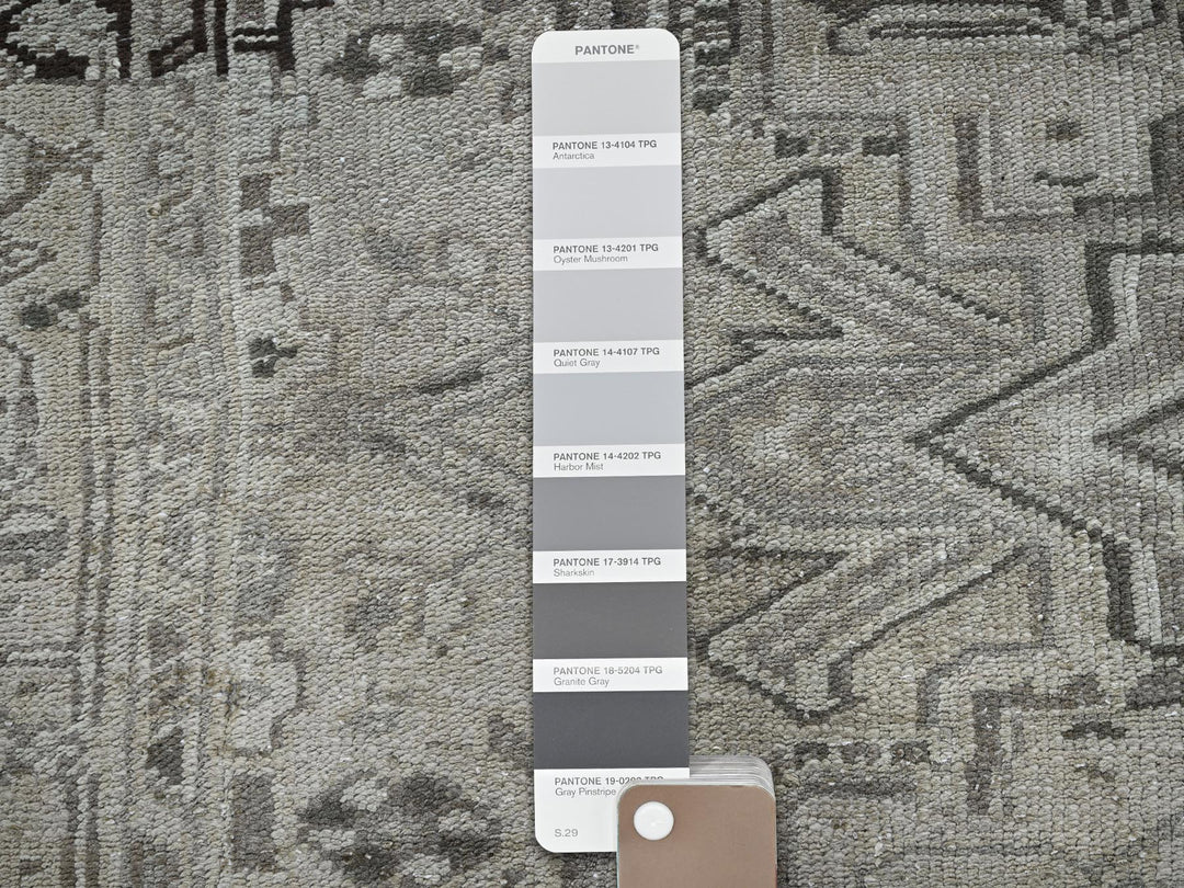 8'0" x 9'4" Vintage Hand Knotted Grey Wool Rectangle Oriental Rug - MOA1021336