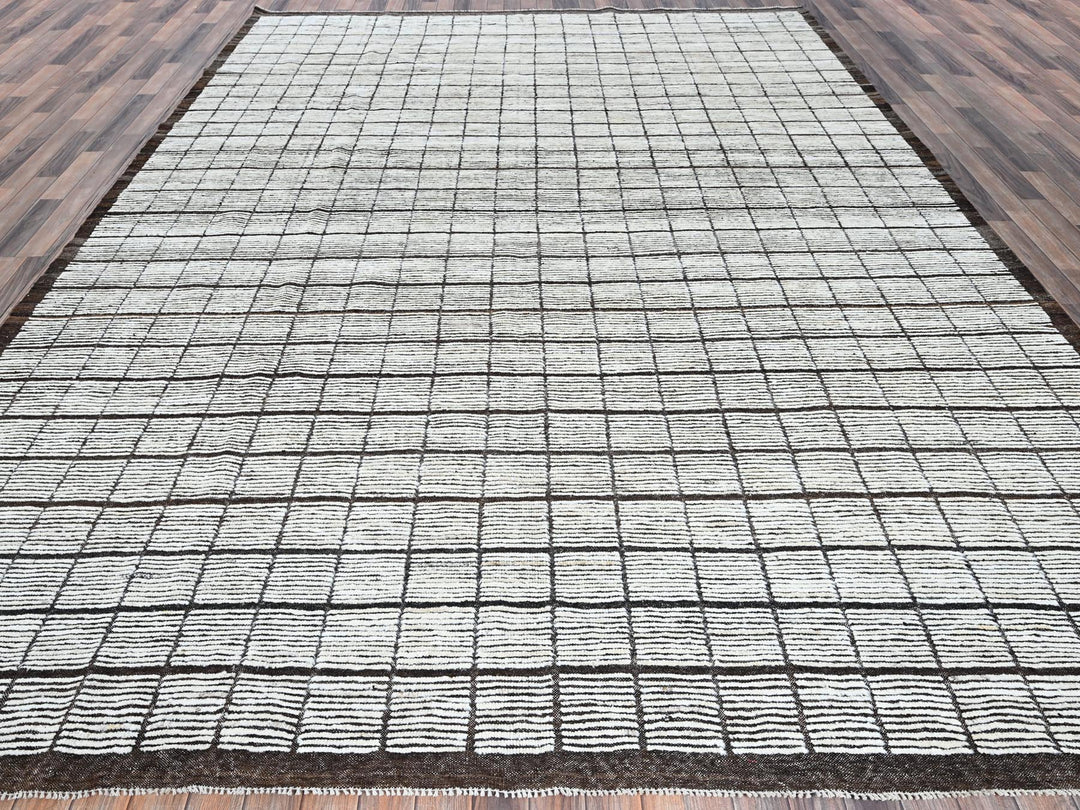 10'5" x 13'8" New Hand Knotted Ivory Wool Rectangle Oriental Rug - MOA1021341