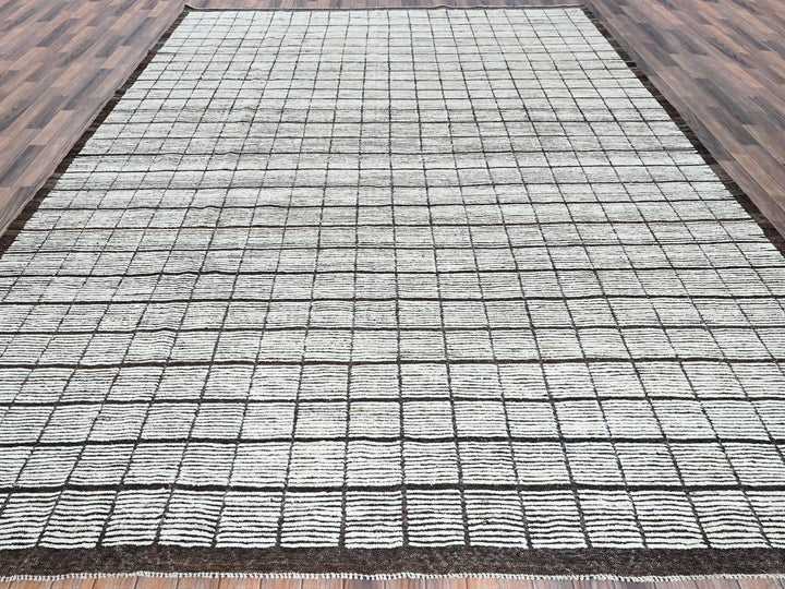 10'5" x 13'8" New Hand Knotted Ivory Wool Rectangle Oriental Rug - MOA1021341