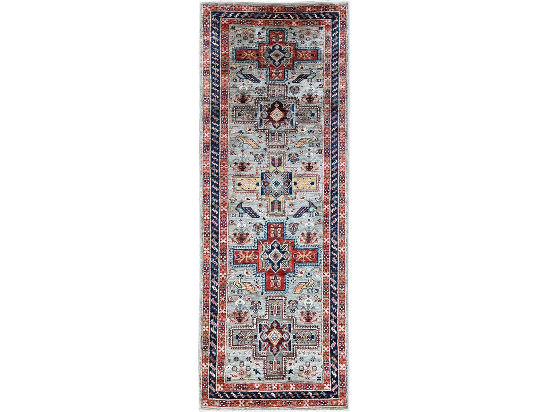 2'8" x 7'5" New Hand Knotted Grey Wool Runner Oriental Rug - MOA1021342