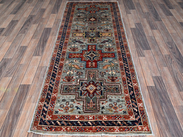 2'8" x 7'5" New Hand Knotted Grey Wool Runner Oriental Rug - MOA1021342