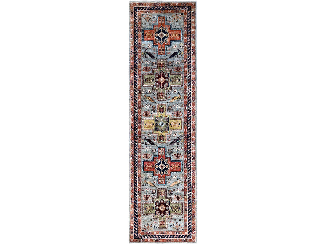 2'7" x 9'9" New Hand Knotted Grey Wool Runner Oriental Rug - MOA1021343