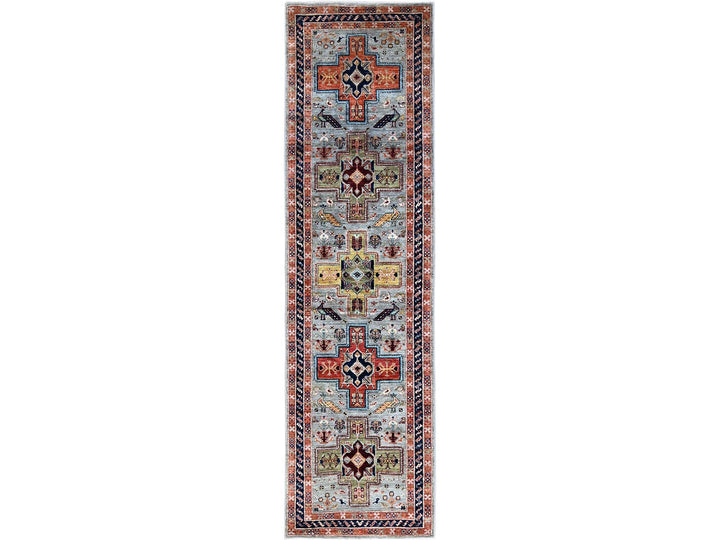2'7" x 9'9" New Hand Knotted Grey Wool Runner Oriental Rug - MOA1021343