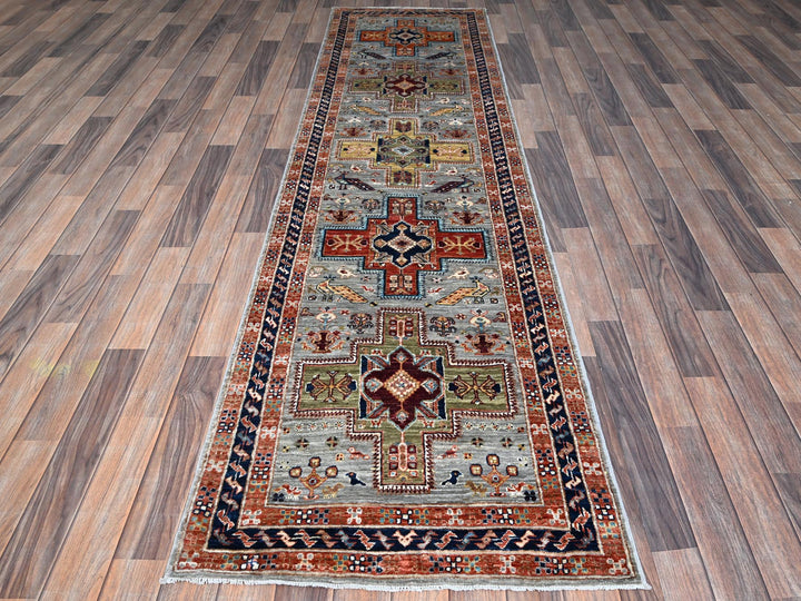 2'7" x 9'9" New Hand Knotted Grey Wool Runner Oriental Rug - MOA1021343