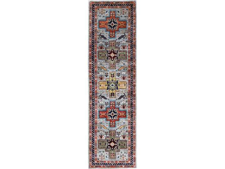 2'8" x 9'8" New Hand Knotted Grey Wool Runner Oriental Rug - MOA1021344