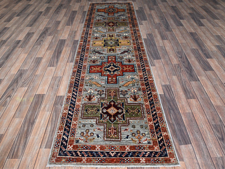 2'8" x 9'8" New Hand Knotted Grey Wool Runner Oriental Rug - MOA1021344