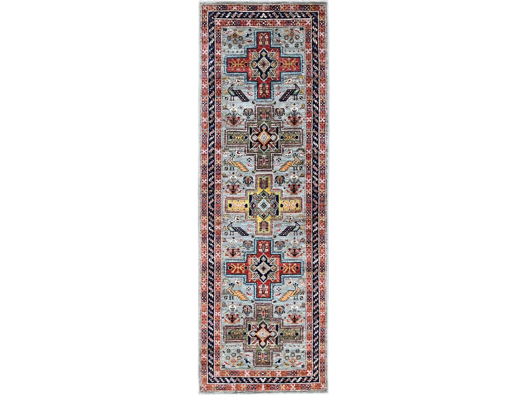 2'7" x 7'11" New Hand Knotted Grey Wool Runner Oriental Rug - MOA1021345