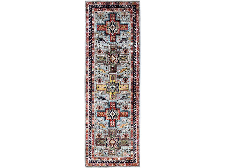 2'7" x 7'11" New Hand Knotted Grey Wool Runner Oriental Rug - MOA1021345
