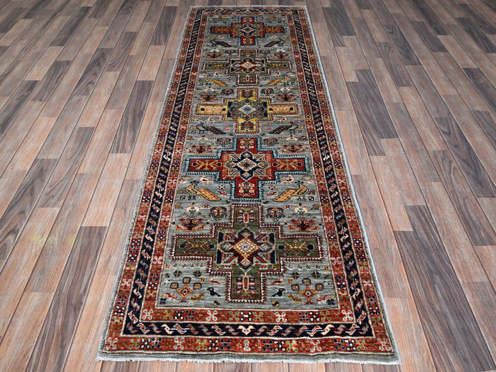 2'7" x 7'11" New Hand Knotted Grey Wool Runner Oriental Rug - MOA1021345