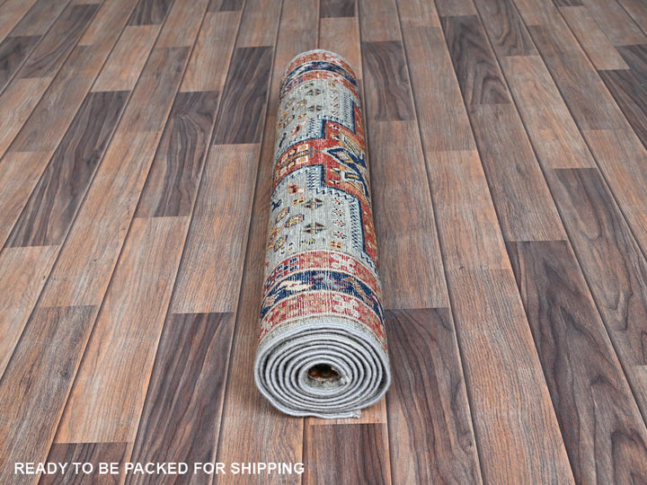 2'7" x 7'11" New Hand Knotted Grey Wool Runner Oriental Rug - MOA1021345