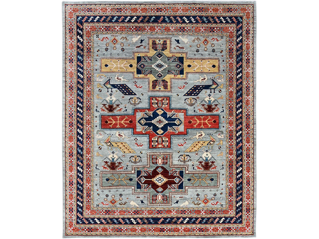 8'0" x 9'9" New Hand Knotted Grey Wool Rectangle Oriental Rug - MOA1021347