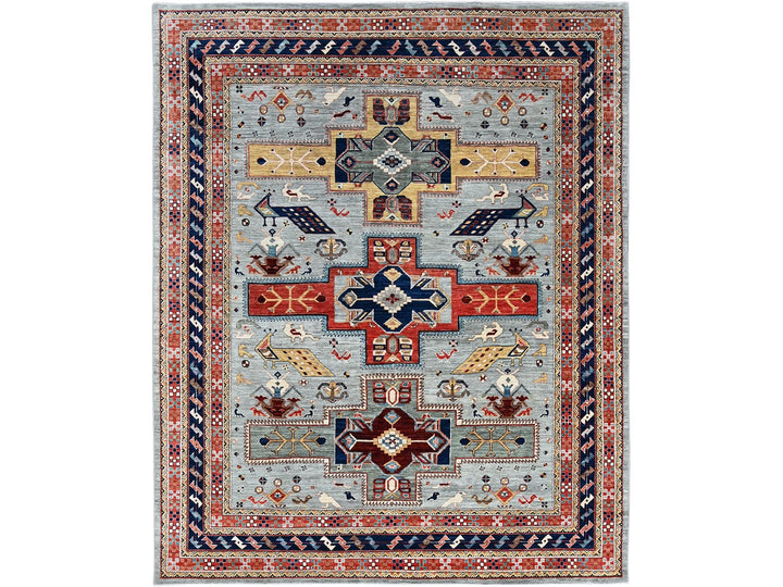 8'0" x 9'9" New Hand Knotted Grey Wool Rectangle Oriental Rug - MOA1021347