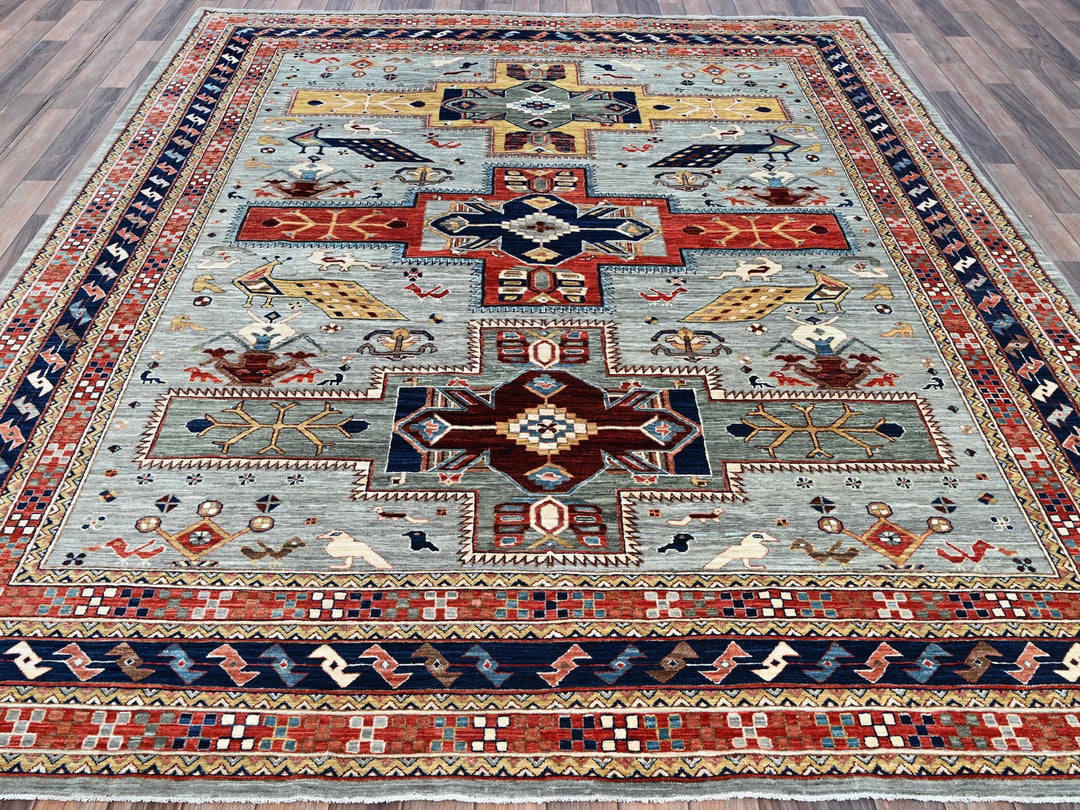 8'0" x 9'9" New Hand Knotted Grey Wool Rectangle Oriental Rug - MOA1021347