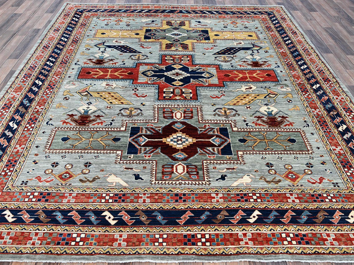 8'0" x 9'9" New Hand Knotted Grey Wool Rectangle Oriental Rug - MOA1021347