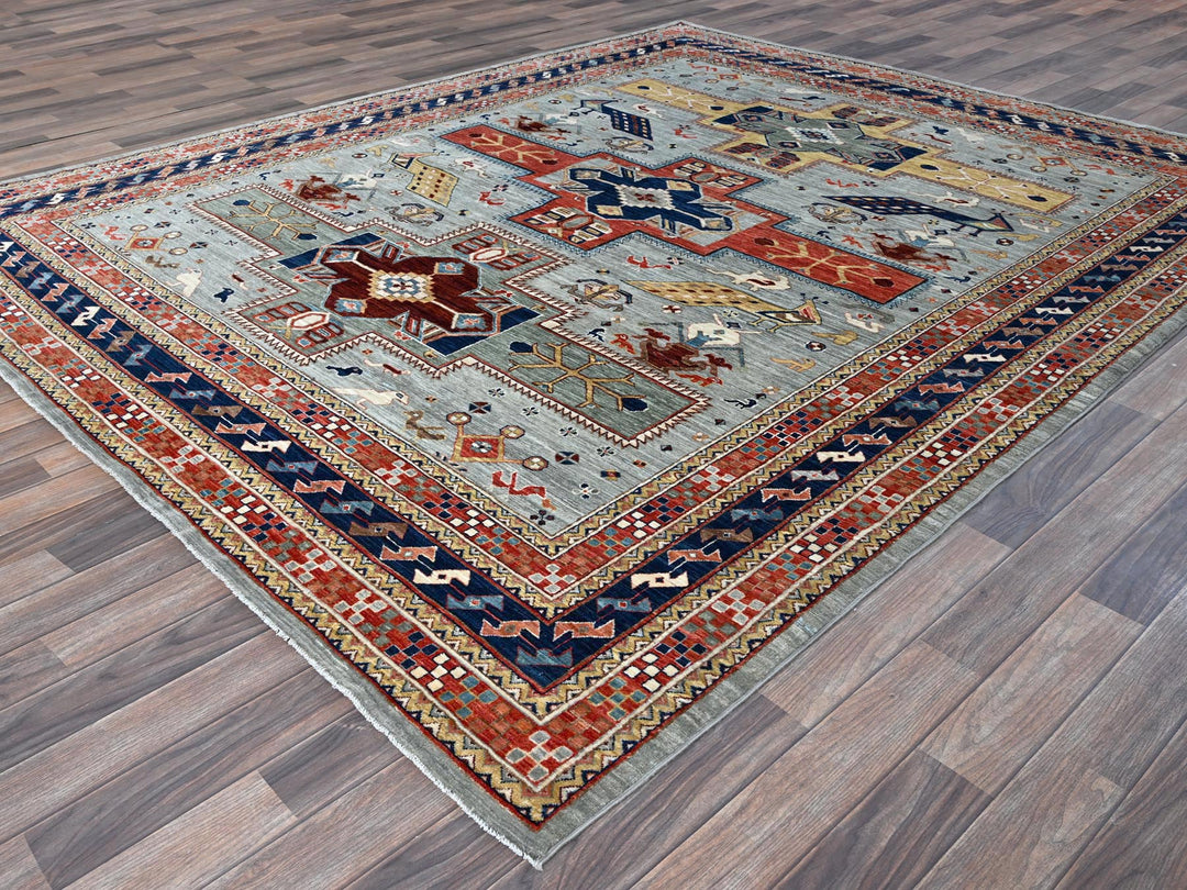 8'0" x 9'9" New Hand Knotted Grey Wool Rectangle Oriental Rug - MOA1021347