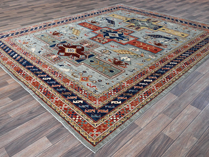 8'0" x 9'9" New Hand Knotted Grey Wool Rectangle Oriental Rug - MOA1021347