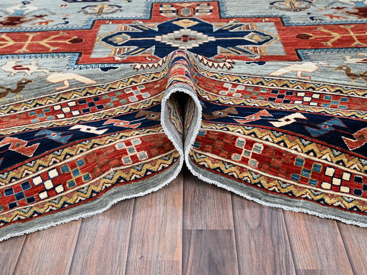 8'0" x 9'9" New Hand Knotted Grey Wool Rectangle Oriental Rug - MOA1021347