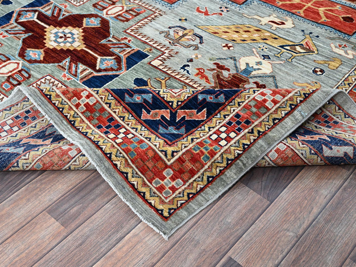 8'0" x 9'9" New Hand Knotted Grey Wool Rectangle Oriental Rug - MOA1021347