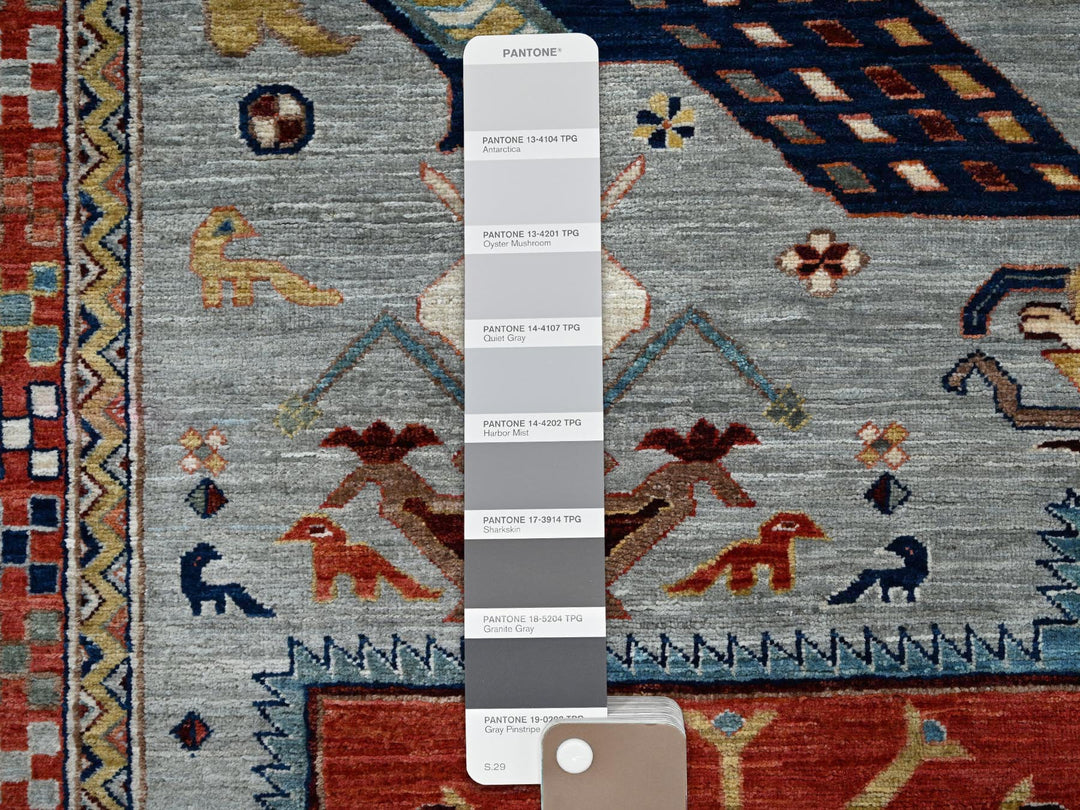 8'0" x 9'9" New Hand Knotted Grey Wool Rectangle Oriental Rug - MOA1021347