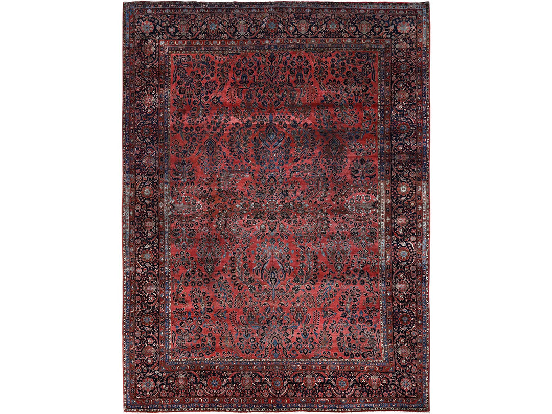 10'3" x 13'9" Vintage Hand Knotted Red Wool Rectangle Oriental Rug - MOA1021369
