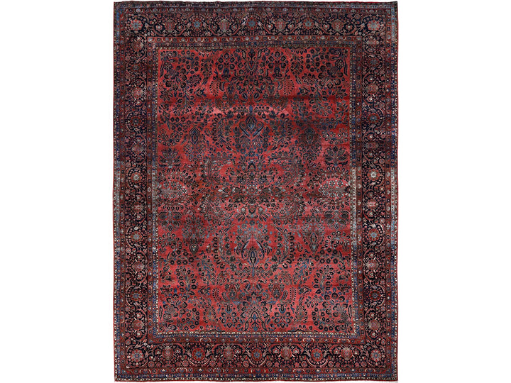 10'3" x 13'9" Vintage Hand Knotted Red Wool Rectangle Oriental Rug - MOA1021369