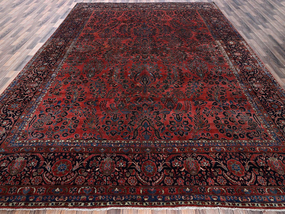 10'3" x 13'9" Vintage Hand Knotted Red Wool Rectangle Oriental Rug - MOA1021369