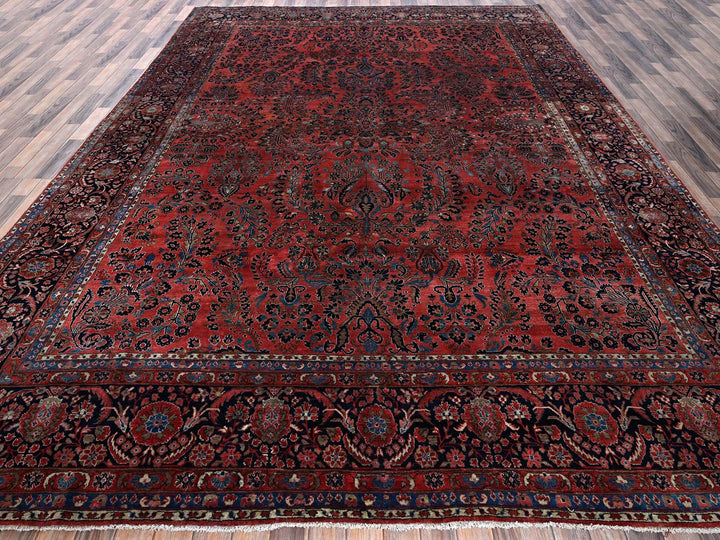 10'3" x 13'9" Vintage Hand Knotted Red Wool Rectangle Oriental Rug - MOA1021369