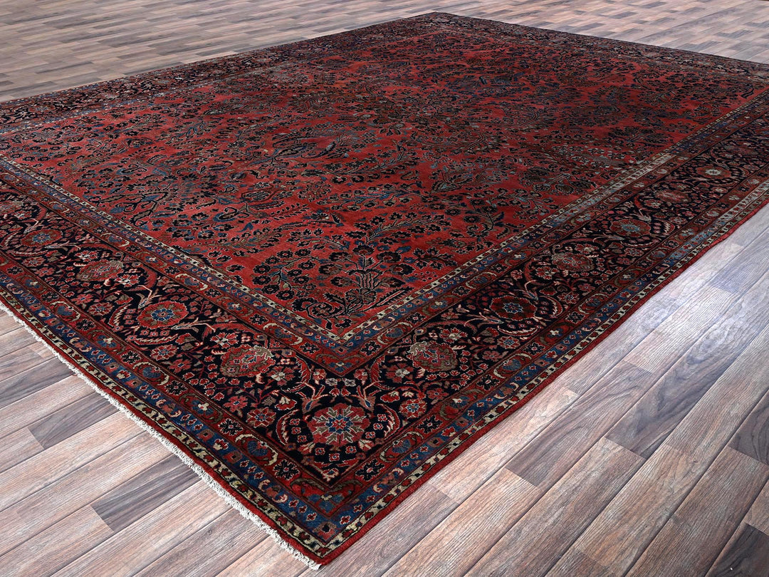 10'3" x 13'9" Vintage Hand Knotted Red Wool Rectangle Oriental Rug - MOA1021369