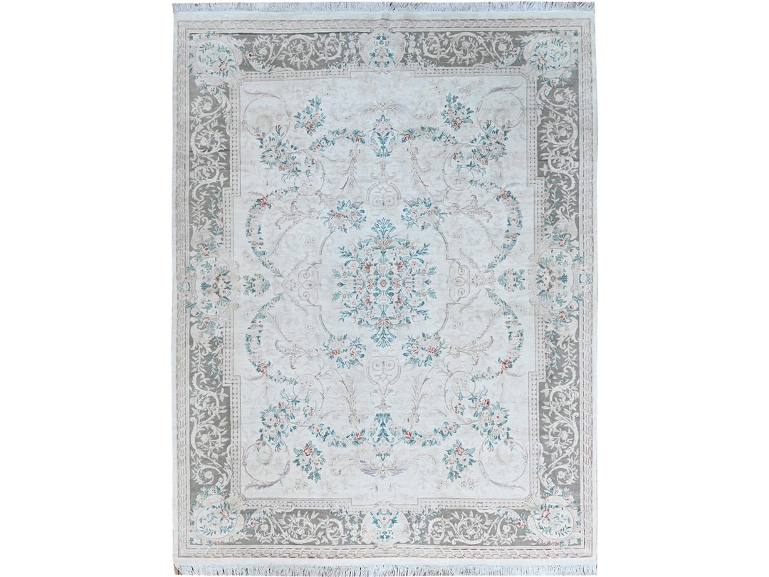 9'0" x 11'9" New Hand Knotted Ivory Wool Rectangle Oriental Rug - MOA1021370