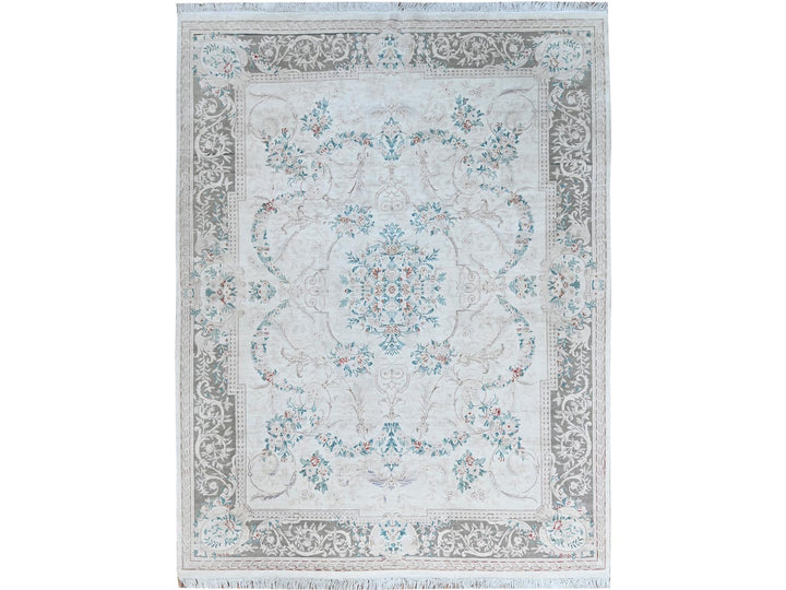 9'0" x 11'9" New Hand Knotted Ivory Wool Rectangle Oriental Rug - MOA1021370