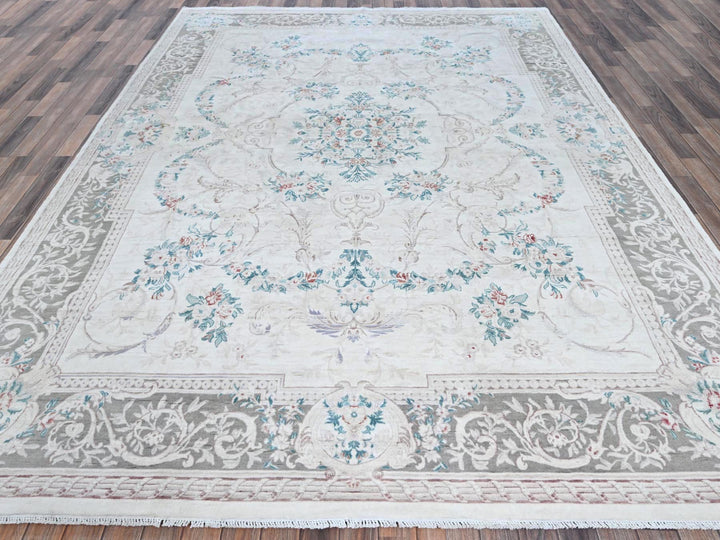 9'0" x 11'9" New Hand Knotted Ivory Wool Rectangle Oriental Rug - MOA1021370