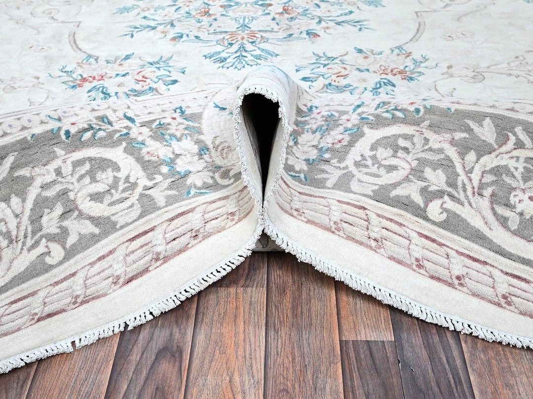 9'0" x 11'9" New Hand Knotted Ivory Wool Rectangle Oriental Rug - MOA1021370