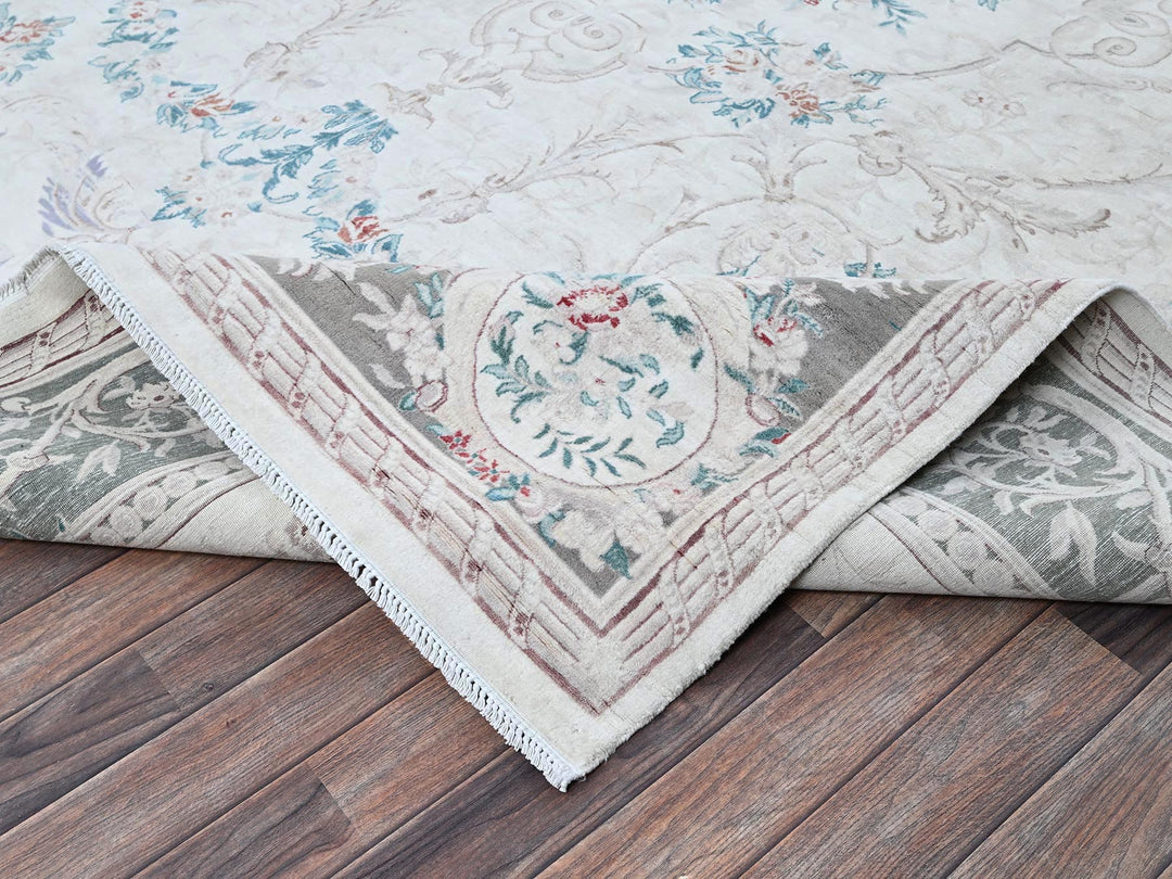 9'0" x 11'9" New Hand Knotted Ivory Wool Rectangle Oriental Rug - MOA1021370