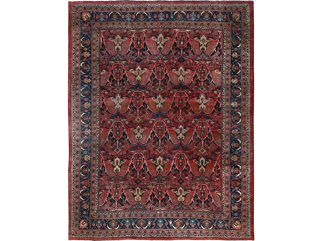 11'3" x 14'5" Vintage Hand Knotted Red Wool Rectangle Oriental Rug - MOA1021373