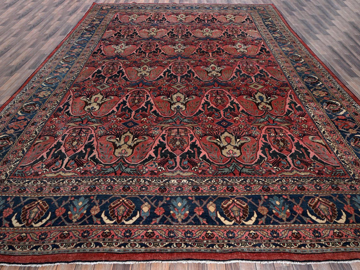 11'3" x 14'5" Vintage Hand Knotted Red Wool Rectangle Oriental Rug - MOA1021373