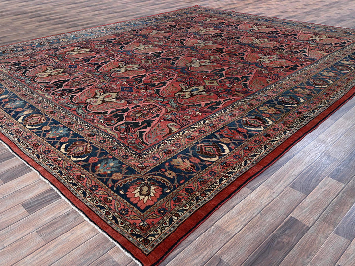 11'3" x 14'5" Vintage Hand Knotted Red Wool Rectangle Oriental Rug - MOA1021373