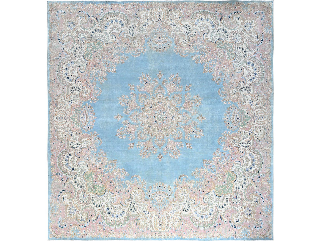 11'7" x 12'2" Vintage Hand Knotted Blue Wool Square Oriental Rug - MOA1021374