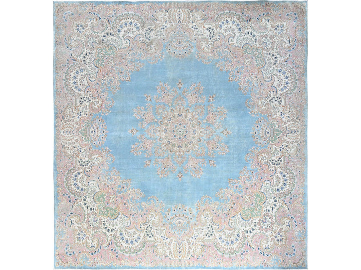 11'7" x 12'2" Vintage Hand Knotted Blue Wool Square Oriental Rug - MOA1021374