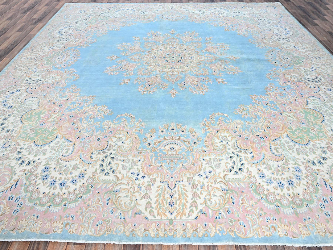 11'7" x 12'2" Vintage Hand Knotted Blue Wool Square Oriental Rug - MOA1021374