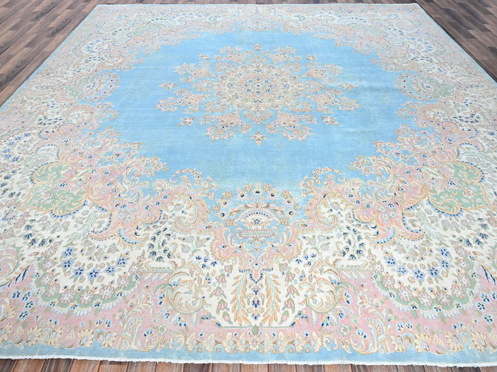 11'7" x 12'2" Vintage Hand Knotted Blue Wool Square Oriental Rug - MOA1021374