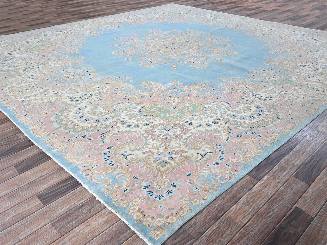 11'7" x 12'2" Vintage Hand Knotted Blue Wool Square Oriental Rug - MOA1021374