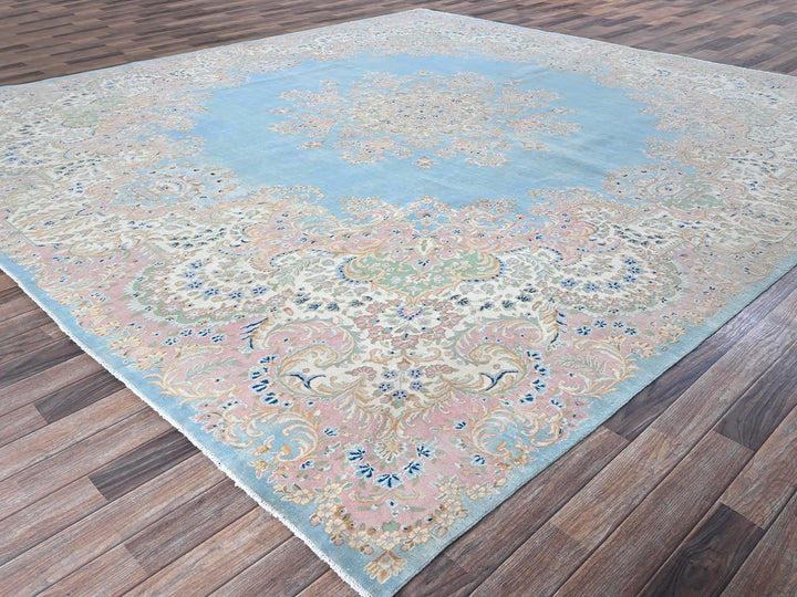 11'7" x 12'2" Vintage Hand Knotted Blue Wool Square Oriental Rug - MOA1021374